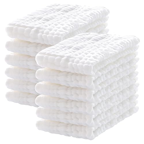 Lovely Care 12 Pack Muslin Burp Cloths 100% Cotton Muslin Cloths Large 20''x10'' Extra Soft and Absorbent Baby Burping Cloth - White - color: White, size: 10x20 Inch (Pack of 12)