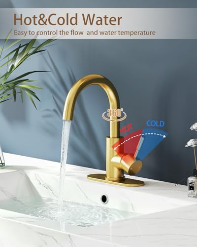 Bathroom Faucets, Bar Sink Faucet Single Hole for Bathroom Kitchen Campers with Pop-Up Drain Hose, Suitable for Farmhouse Vanity Lavatory - color: Brushed Gold, style: Classic