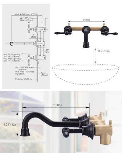 Bronze Bathroom Faucet Wall Mount: WOWOW 2 Handle Bathroom Sink Faucet 3 Hole Installation Lavatory Faucet with Rough in Valve Included(Oil Rubbed Bronze) - color: Oil Rubbed Bronze