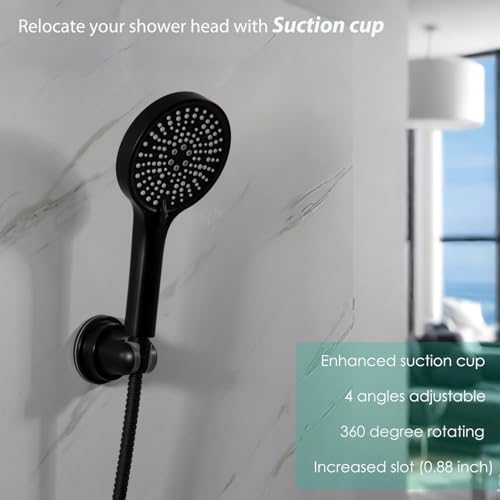 Hand held Showerhead Holder Wall Mounted with Suction Cup - Reusable- Wide Anlge Adustable Shower Hose Holder (Matte Black) - style: Matte Black