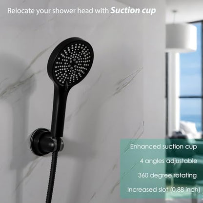 Hand held Showerhead Holder Wall Mounted with Suction Cup - Reusable- Wide Anlge Adustable Shower Hose Holder (Matte Black) - style: Matte Black