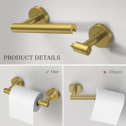 Brushed Gold Toilet Paper Holder & Towel Holder Bathroom Hardware Set | SUS304 Stainless Steel Double Post Pivoting Tissue Roll Holder and Hand Towel Ring Set for Bathroom RV by Evolvegoods - color: Brushed Gold