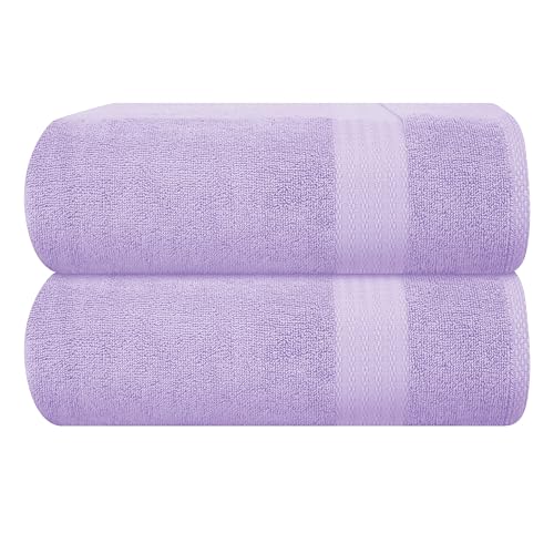 GLAMBURG Premium Cotton Oversized 2 Pack Bath Sheet 35x70-100% Pure Cotton - Ideal for Everyday use - Ultra Soft & Highly Absorbent - Machine Washable - Purple - color: Purple, size: 2 Pack Bathsheet