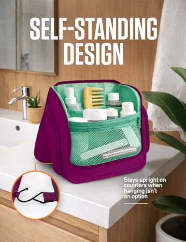 VENTURE 4TH Hanging Travel Toiletry Bag, 18 Compartments - Purple/Mint | Hangs on rails, hooks or doors; stands upright. Removable TSA pouch. Water-resistant Nylon 290D Twill, reinforced stitching. - color: Purple/Mint