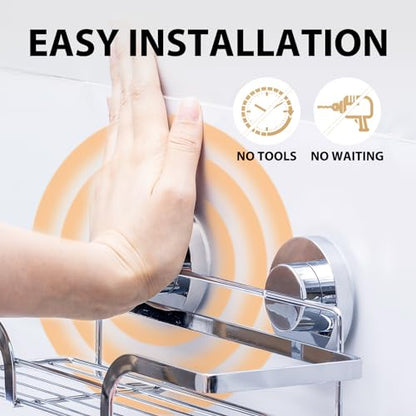 Shower Caddy Suction Cup 2 Pack, Shower Shelf for Inside, Silver | Heavy Duty Bathroom Organizers, No Drill Shower Storage, Rustproof Metal Shower Basket, Shampoo Holder, Wall Shower Caddies - color: 2 X Silver