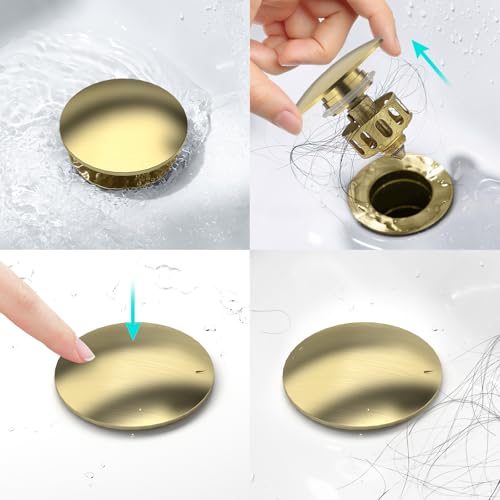 KAIYING Pop Up Drain Without Overflow, Bathroom Vessel Sink Drain | NO Overflow, Detachable Basket Drain Stopper Assembly, Anti-Clogging & Anti-Explosion Drain Strainer, Brushed Champagne Gold - color: Brushed Champagne Gold, style: NO Overflow