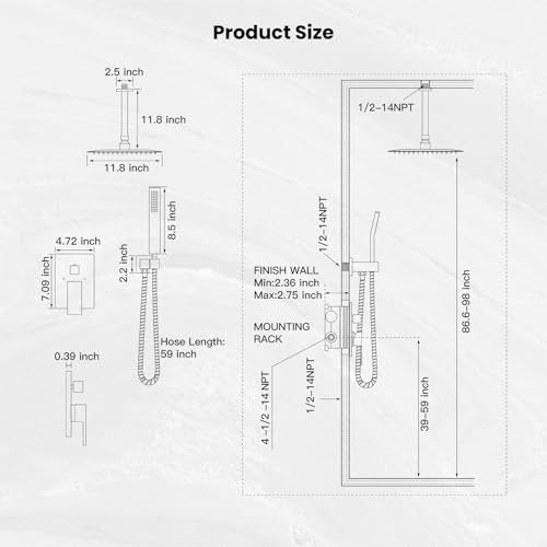 gotonovo Ceiling Shower System with Handheld Oil Rubbed Bronze,12 inch Head | Ceiling Mount Bathroom Shower Faucet Set,SUS304 Rainfall Head and Handle Set Combo,Brass Valve Trim Kit,All Metal - color: Bronze, size: 12 inch Head