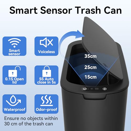FRESHLIX 5 Gallon Bathroom Automatic Trash Can with Lid, Motion Sensor Touchless Trash Bin,Smart Electric Slim Waterproof Garbage Bin for Toilet, Office, Kitchen, Bedroom, Living Room (Black) - color: Black