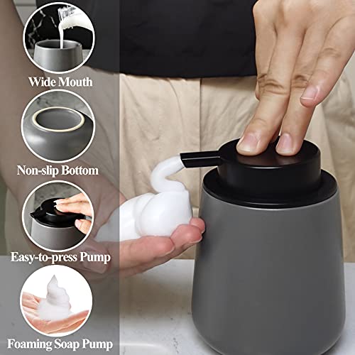 Bosilunlife 12Oz Ceramic Foam Soap Dispenser for Bathroom Kitchen Counter | Premium countertop foam pump creates delicate dense foam, stable desktop placement, Matte Grey - color: Matte Grey