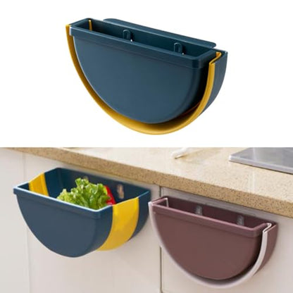 TOYANDONA Foldable Wall Mounted Storage Bin Plastic Hanging Trash Container Coffee Color for Bathroom and Office Use Compact Space-Saving Waste Basket