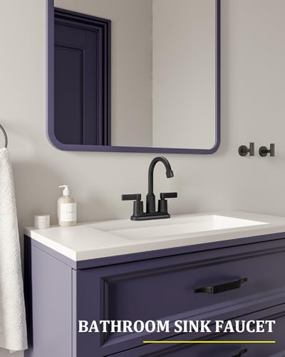 Matte Black Bathroom Sink Faucet 3 Hole 4 Inch Centerset Bathroom Faucets | Faucet for Bathroom Sink with Pop Up Drain and 2 Supply Hoses 2 Handle Bathroom Faucet for Sink Vanity RV Evolvegoods - color: Matte Black