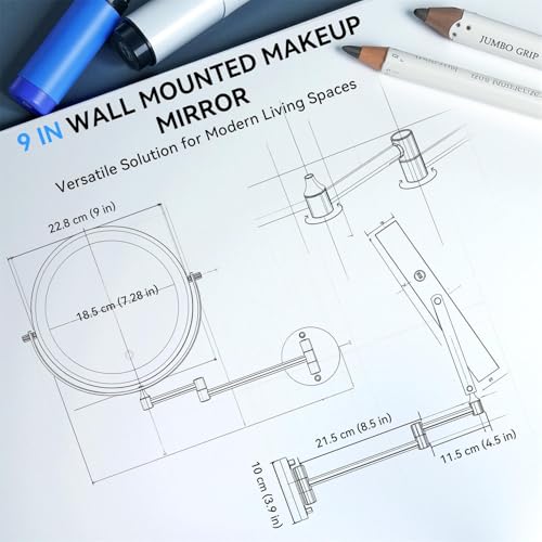 Auxmir 9″ 5000mAh 1X/30X Wall Mounted Lighted Magnifying Makeup Mirror | Power Adapter&2 Tweezers Included/ 3 Dimmable Colors/ Dual Sided Button Control/ Rechargeable/ 360° Rotation Extended Arm - color: 9'' 30x-white+adapter