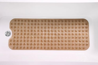 Extra-Long Non-Slip Bathtub & Shower Mat 39”x16” (Smooth/Non-Textured Tubs Only) Safe, Clean, Machine-Washable, Superior Grip&Drainage, Vinyl, Transparent Brown - color: Transparent Brown, size: 39" x 16" (Rectangular)