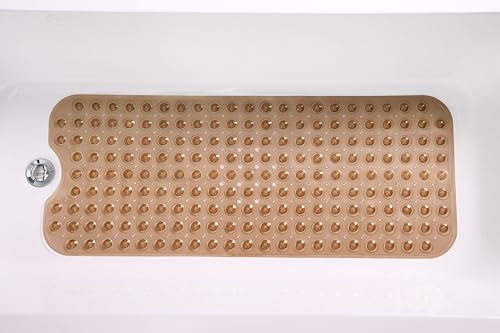 Extra-Long Non-Slip Bathtub & Shower Mat 39”x16” (Smooth/Non-Textured Tubs Only) Safe, Clean, Machine-Washable, Superior Grip&Drainage, Vinyl, Transparent Brown - color: Transparent Brown, size: 39" x 16" (Rectangular)