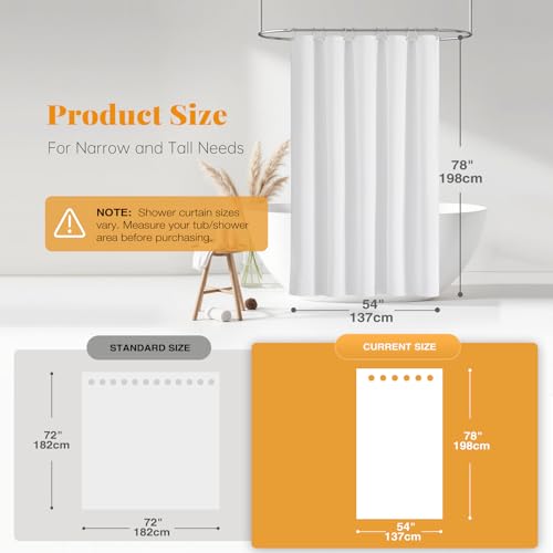 54 x 78 Linen Textured Waterproof Fabric Shower Curtain Set, White | Narrow Long Size, 230GSM Polyester, Heavy Duty Cloth, Weighted Hem, 10 Hooks, Modern Luxury Hotel Style, Machine Washable - color: White, size: 54"W x 78"L (Pack of 1)