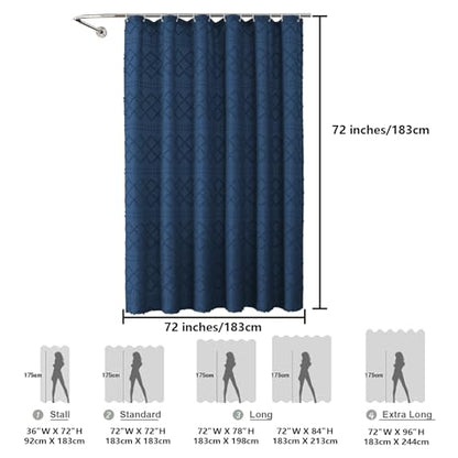Dusty Blue Fabric Shower Curtain 72x72 Inches, Jacquard Plaid Striped Cloth Shower Curtain, Chic Tufted Hotel Bathroom Farmhouse Shower Curtain Sets - color: Dusty Blue, size: 72"W x 72"L (Pack of 1)