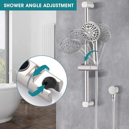Hand Shower with Slide Bar, High Pressure 10 Setting Handheld Shower Head, Adjustable Height 24" Slide Bar, Wall Supply Elbow and 6.6ft Extra Long Shower Hose - Brushed Nickel - color: Brushed Nickel