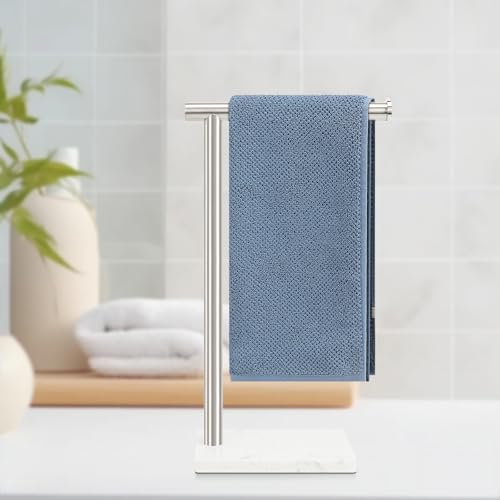 Hand Towel Holder, Hand Towel Stand for Bathroom with Marble Base, 304 Stainless Steel L Shape Hand Towel Rack Bar Standing for Vanity Kitchen Countertop, Brushed Nickel - color: Brushed Nickel