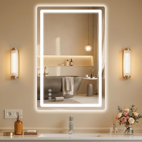 BEAUTYPEAK 24"x36" LED Bathroom Mirror with Lights, Backlit + Front Lit, Anti-Fog, Lighted Bathroom Mirror for Wall, HD Shatterproof Tempered Glass, Dimmable, Memory Function (Horizontal/Vertical) - size: 36"L x 24"W