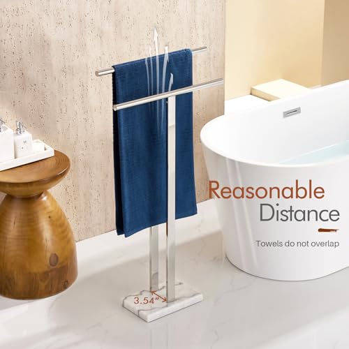 KOKOSIRI Floor Stand Towel Rack for Bathroom 2-Tier Free Standing Towel Holder with Heavy Marble Base Thicken Steady Design Polished Chrome Stainless Steel THS0005-CH - color: Polished Chrome