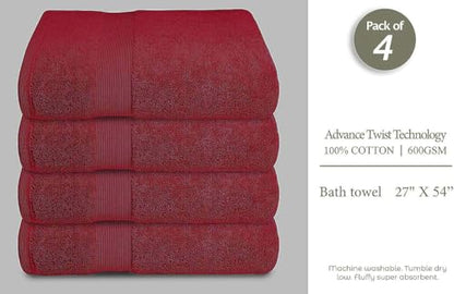 Luxury Bath Towels Set of 4 (27” x 54”) | Towels for Bathroom | Super Soft | Highly Absorbent Towels for Home, Spa, Gym (Burgundy) - color: Burgundy