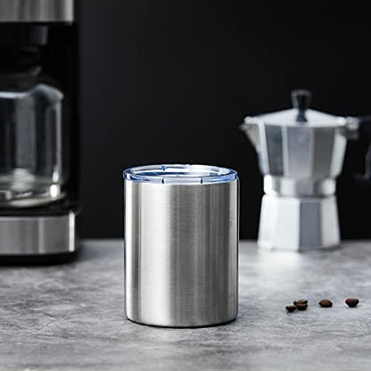 MEWAY 12 oz Lowball, Tumbler Stainless Steel Double Wall Vacuum Insulated Mug with Straw and Lid, Cleaning Brush ，Durable Powder Coated Insulated Coffee Cup for Cold & Hot Drinks (Silver,4 pack) - color: Silver