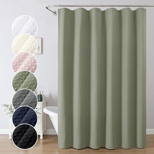 Sage Green Shower Curtain 84 Inches Extra Long, Waffle Weave Heavy Fabric Shower Curtain for Bathroom, Waterproof Soft Hotel Spa Luxury Elegant Bath Curtains, Machine Washable, 72x84 Inch - color: Sage Green, size: 72"W x 84"L (Pack of 1)