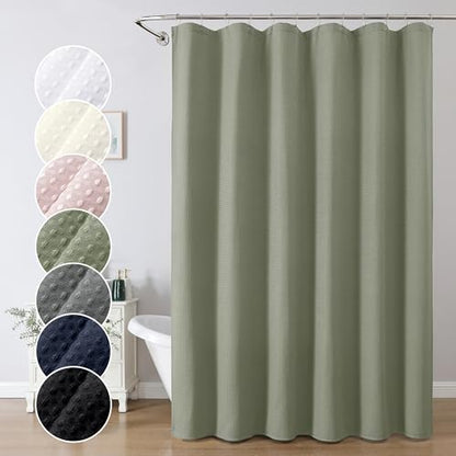 Sage Green Shower Curtain 96 Inch Extra Long, Waffle Weave Textured Fabric Bathroom Curtains, Water Repellent Thick Soft Hotel Spa Luxury Elegant Bath Curtain, Machine Washable, 72x96 Inch - color: Sage Green, size: 72"W x 96"L (Pack of 1)