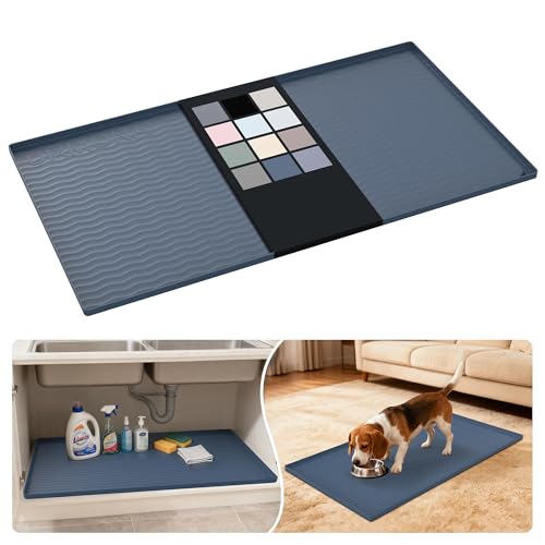 URMONA Waterproof Silicone Under Sink Mat 40'' x 22'' Shelf Liner for Kitchen and Bathroom, Cabinet and Counter Protector, Storage and Organizers, Litter Mat, Pet Cat Puppy Essentials(Dark Grey) - color: Dark Grey, size: 22"W x 40"L