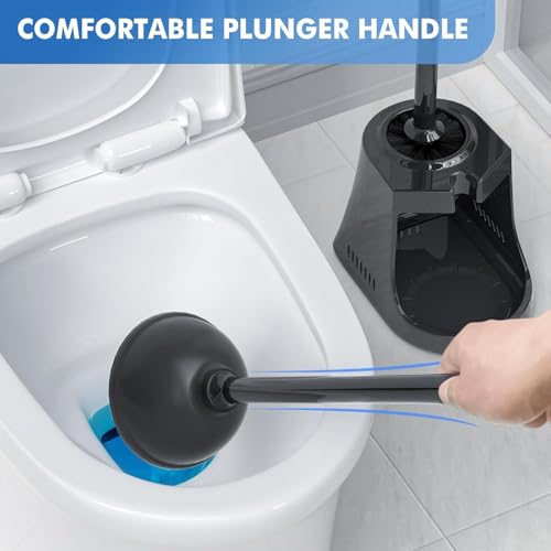 Toilet Plunger and Brush with Holder, Bowl Brush and Heavy Duty Toilet Plunger Set with Ventilated Holder, 2-in-1 Toilet Brush and Plunger Combo for 5.3-inch Toilet Drain New Pack - color: Style 2