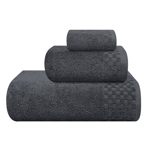 MyOwn Ultra Soft 3 Pack Cotton Towel Set, Contains a Bath Towels 28x55 inch, a Hand Towels 16x24 inch & a Wash Coths 12x12 inch, Ideal Everyday use, Compact & Lightweight - Charcoal Grey - color: Charcoal Grey, size: 3 Pack Set