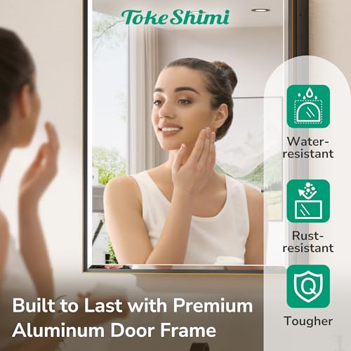TokeShimi 24 x 30 Recessed Medicine Cabinet, Oil Rubbed Bronze Bathroom Medicine Cabinet with Mirror, Stepless Adjustable Shelves, Beveled Aluminum Frame, DTC Hinge - color: Oil Rubbed Bronze, size: 24x30 IN