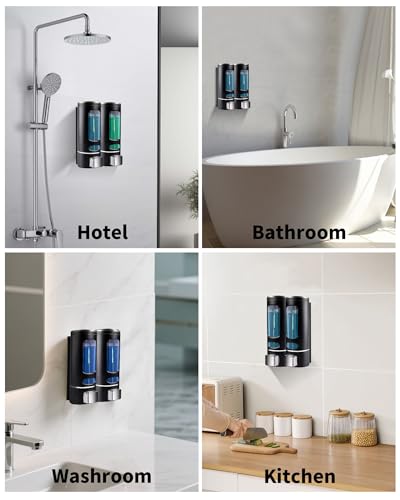 Shampoo and Conditioner Dispenser - 800ML Wall-Mounted Shower Shampoo Dispenser No Drill Body Wash Soap Dispenser for Shower, Bathroom, Hotel (2 Chamber) - size: 800ML