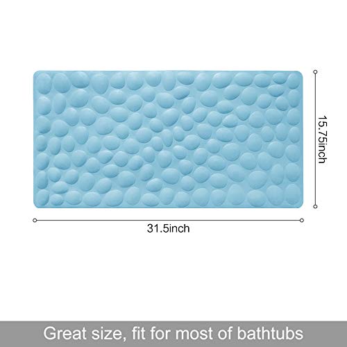 Non-Slip Bathtub Mat OTHWAY Soft Rubber Bathroom Bathmat with Strong Suction Cups (Lake Blue, 16x31.5 inch) - color: Lake Blue, size: 31.5" x 16" (Rectangular)