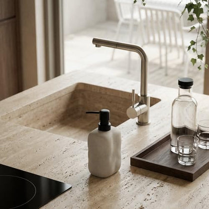 EMPO Ceramic Hand Soap Dispenser with Matte Black Pump, Stone-Textured Wabi-Sabi Liquid Dispenser for Bathroom Vanity and Kitchen Sink (440ml/14.8oz) - size: 440 ml