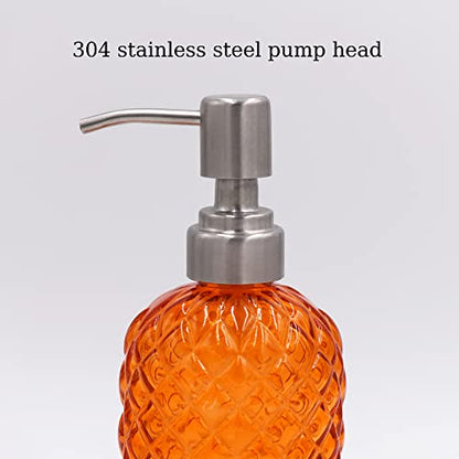 16 oz Diamond Pattern Glass Soap Dispenser, Kitchen and Bathroom Refillable Soap Dispenser with Rust Resistant Stainless Steel Pump for Hand Soap, Lotion Glass Liquid Dispenser (2pack) - color: Orange-2pack