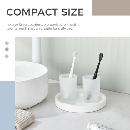 Aomasi Glass Tumbler Cups for Bathroom Sink, 2 Pack, Modern Frosted White | Thickened Substantial Glass, Bathroom Toothbrush Holder for Daily Drinking Water, Easy to Clean, Cabinet Small Items Storage - color: Frosted White