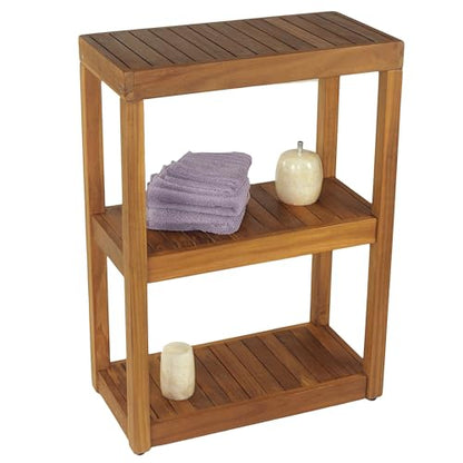 AquaTeak 12" Original Sula Rectangle Teak Bathroom Stand - Shower Stand with 3 Tier Shelf - Durable Water Resistant Shower Organizer - Space-Saving Storage Shelves with Anti-Slip Feet