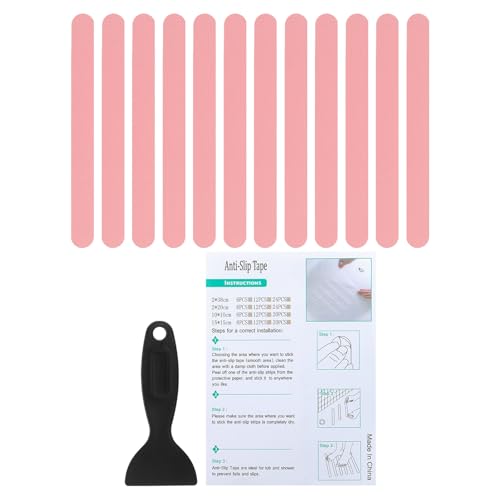 PATIKIL Bathtub Non Slip Stickers 7.87x0.79 Inch, 12 Pack Safety Shower Floor Anti Slip Stickers with Adhesive Decals Scraper for Bath Tub Shower Floor Stair, Pink - color: Pink, size: 20x2 cm/7.87x0.79"