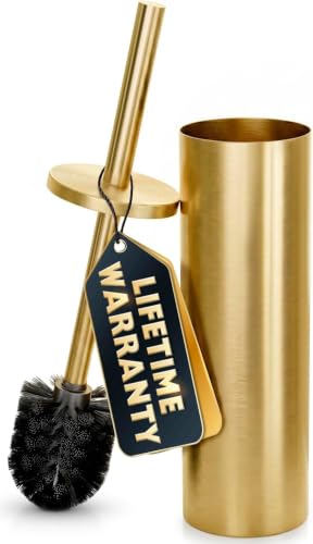 Stainless Steel Toilet Brush and Holder Set, Splash Guard (Gold) | Toilet Bowl Brush and Holder, Removable Inner Bowl, Dense Bristles, Long Handle, Scratch Resistant, for Modern Bathrooms - color: Gold