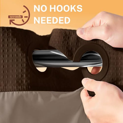 River Dream No Hooks Shower Curtain with 2 Snap in Liner, Brown, 71Wx74H | Waffle Weave, 1 Attached Snap in Liner and 1 Extra Replacement Liner, Bathroom Curtains Shower Set, Hotel Grade, Spa Like - color: Brown