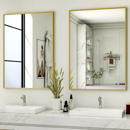 HARRITPURE 26"x38" Rectangle Bathroom Mirror, Gold Vanity Wall Mirror | Aluminum Alloy Frame Wall Mirror, Horizontal or Vertical Wall Mount for Entryway Bedroom Living Room - size: 38"L x 26"W