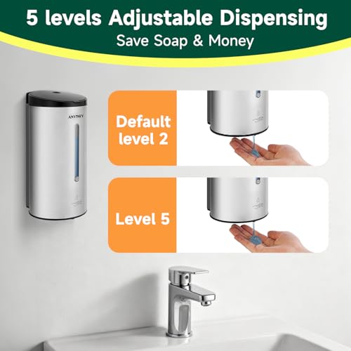 anydry Touchless Automatic Liquid Soap Dispense Wall Mount 25oz Large Capacity Stainless Steel for Commercial (Brushed) - color: Brushed Stainless Steel
