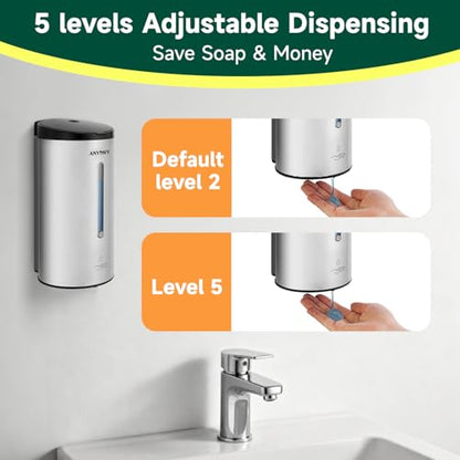 anydry Touchless Automatic Liquid Soap Dispense Wall Mount 25oz Large Capacity Stainless Steel for Commercial (Brushed) - color: Brushed Stainless Steel