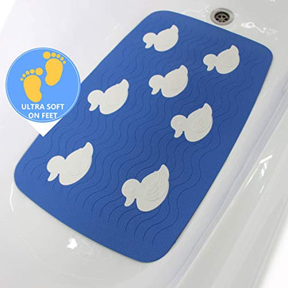 SafeLand Patented Non-Slip Bath, Tub, Baby Mat, TPR Material, Eco-Friendly, Non-PVC, Color Combo, Machine Washable, No-Odor, with Powerful Gripping Suction Cups, Duck-31 (16"x27") - color: Duck White