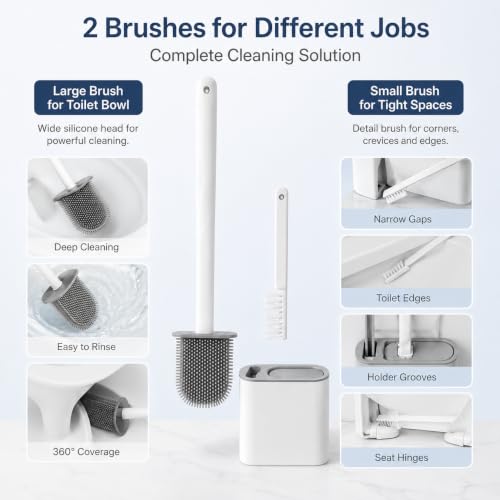 Toilet Brush Set,Bathroom Accessories,Japanese Style No Dead Angle Wall Mounted Holder Compact Bathroom Cleaning Kit for Home, Grey - color: Gray