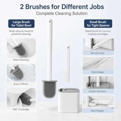Toilet Brush Set,Bathroom Accessories,Japanese Style No Dead Angle Wall Mounted Holder Compact Bathroom Cleaning Kit for Home, Grey - color: Gray