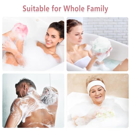 Rnoafmu Shower Loofah Bath Sponge, 60G Loofah Exfoliating Body Scrubber, 4 Color Mesh Shower Pouf Balls for Body Wash (Pink Green White Gray) - color: Pink Green White Gray