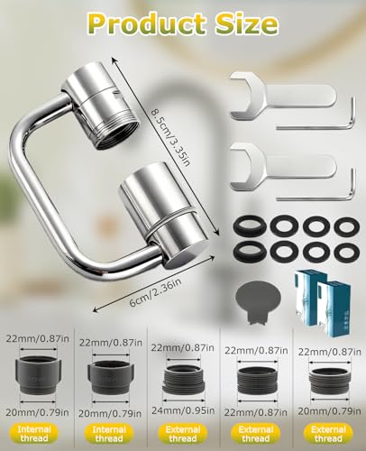 2 Pcs U Shaped Faucet Extender, 1440° Rotatable Adapter 2 Modes Adjustable 360° Rotating Aerator Extension for Kitchen Bathroom Sink