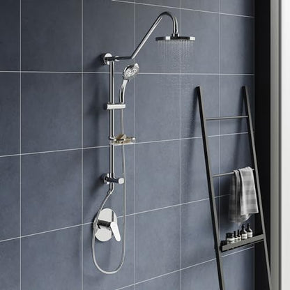 PULSE ShowerSpas Kauai III Polished Chrome Rain Shower Head with Handheld Spray - 2.5 GPM, 8" Showerhead, 5-Function HandShower, Adjustable Slide Bar - Shower Heads with Handheld Spray Combo - color: Chrome, size: 2.5 Gallon Per Minute